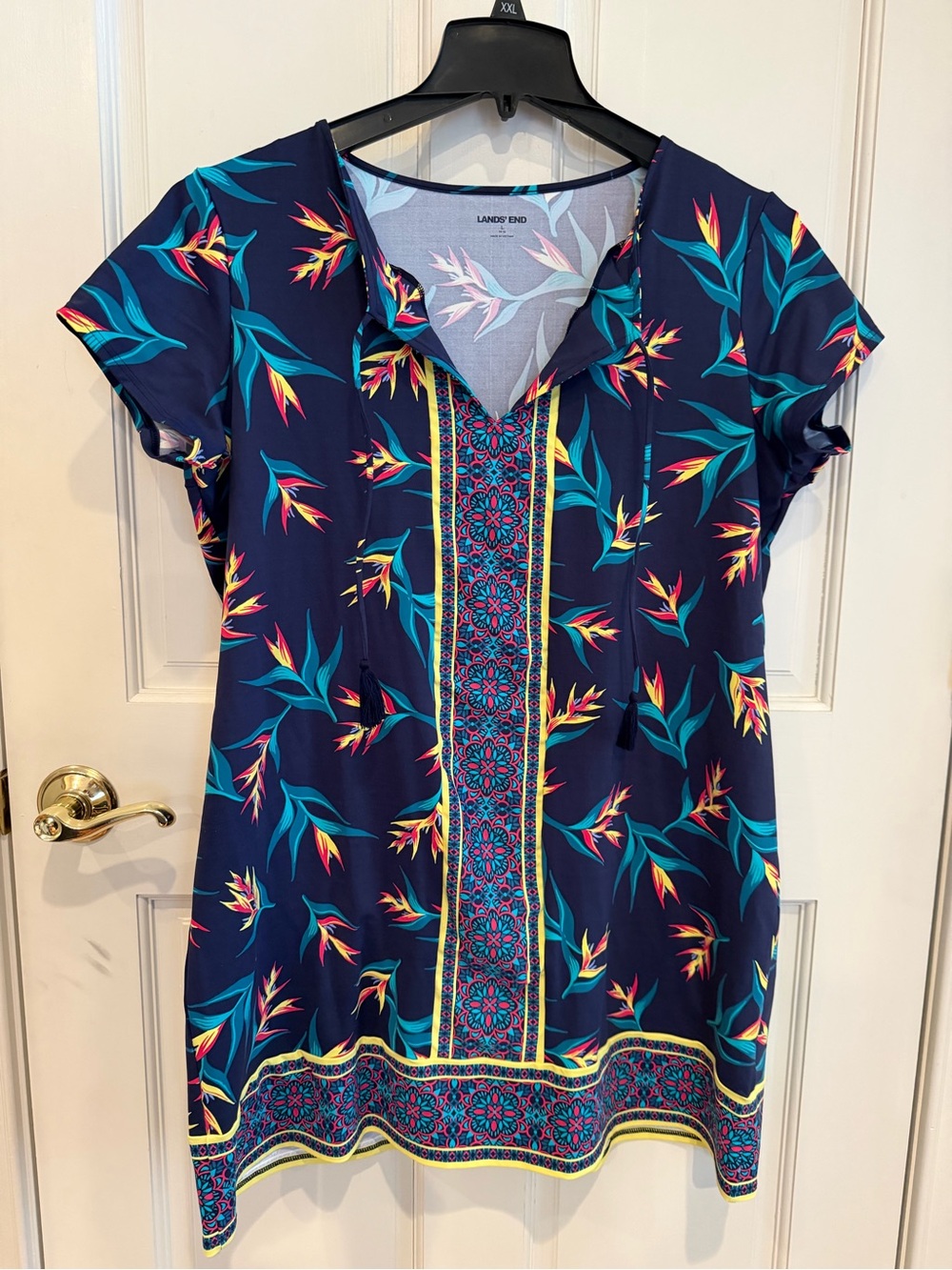 Womens LANDS’ END Split-Neck UV Protection Swim Coverup Dress Size Large 14-16